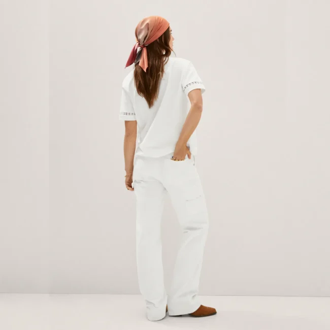 Embroidered White Cotton T-Shirt – Image 4