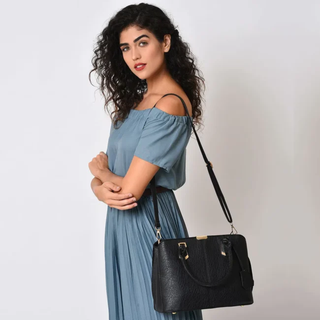 Women's Leather Handbag (Black) – Image 3